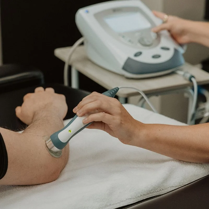 Ultrasound therapy used for pain relief and tissue healing during physiotherapy session