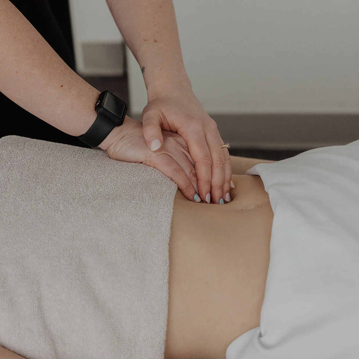 RMT using targeted finger pressure for C-section scar tissue release in Kelowna